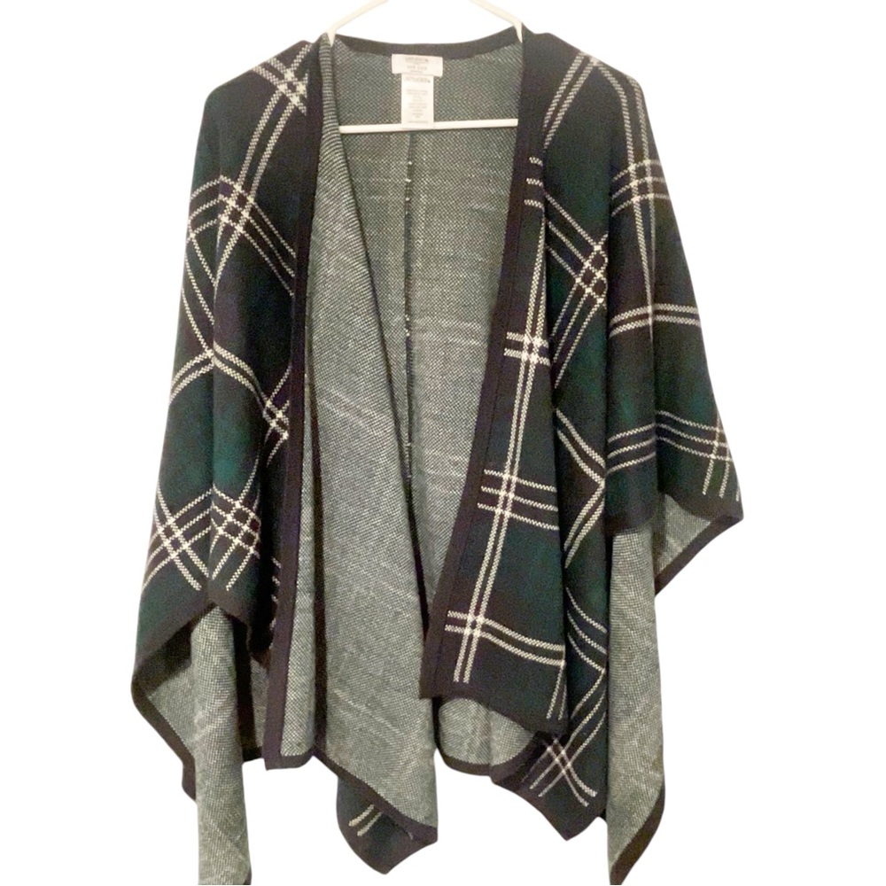 Untuckit Women’s One‎ Size Wool Blend Cape Green Plaid